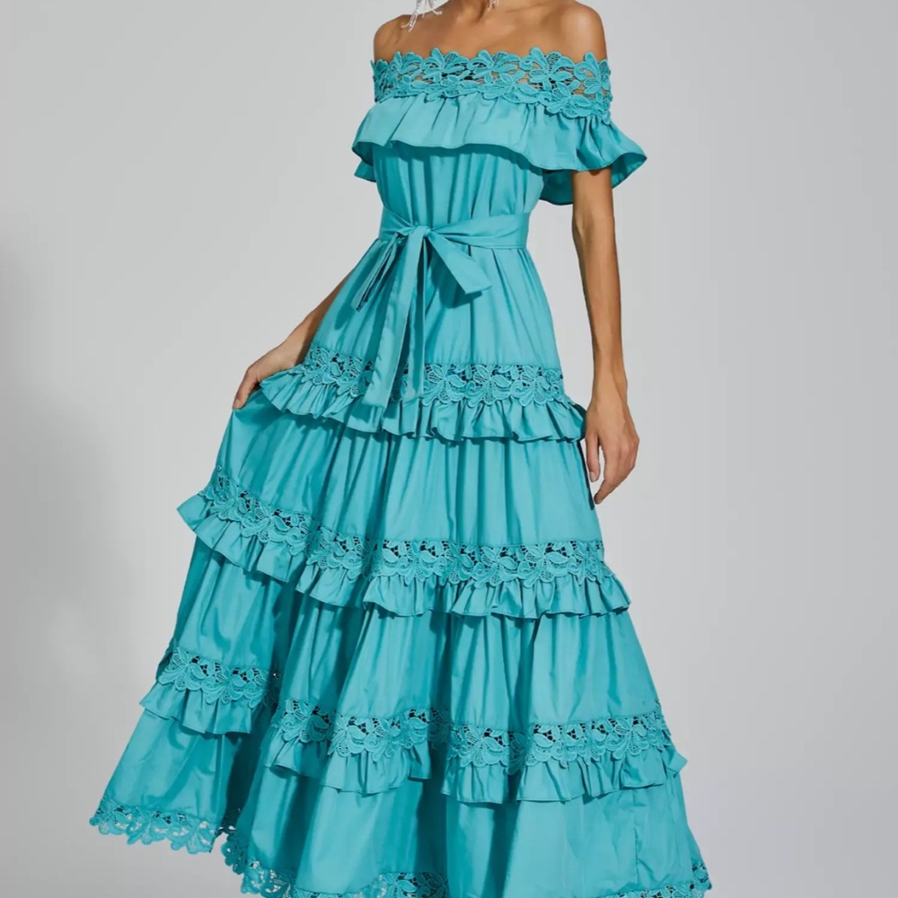 Soraya Blue Ruffle Off Shoulder Dress